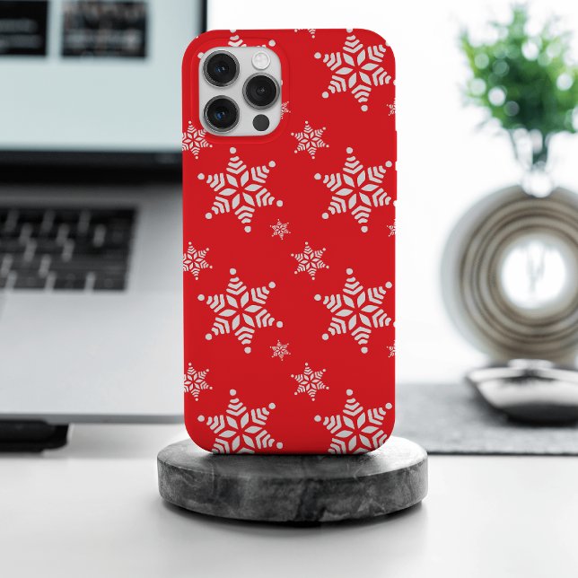 Snowflake Pattern, White Snowflakes, Snow, Red iPhone Case (Creator Uploaded)
