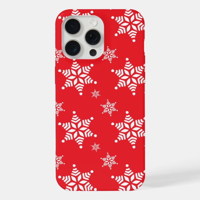 Snowflake Pattern, White Snowflakes, Snow, Red iPhone Case (Back)