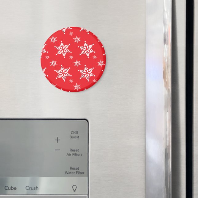 Snowflake Pattern, White Snowflakes, Snow, Red Magnet (In Situ (Fridge))