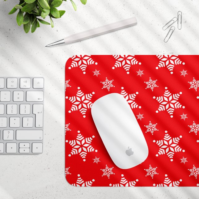 Snowflake Pattern, White Snowflakes, Snow, Red Mouse Mat (Creator Uploaded)