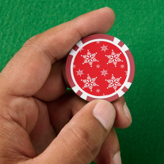 Snowflake Pattern, White Snowflakes, Snow, Red Poker Chips (Hand)