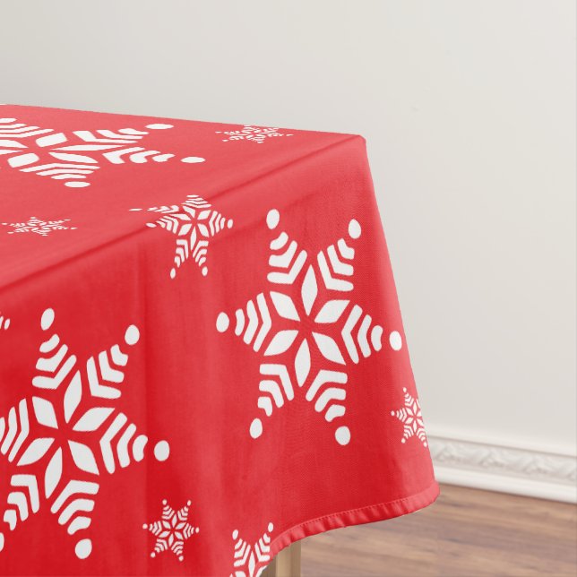 Snowflake Pattern, White Snowflakes, Snow, Red Tablecloth (In Situ)