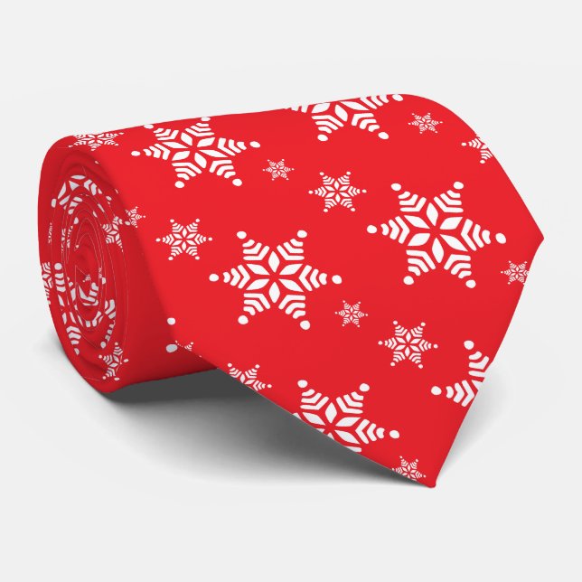 Snowflake Pattern, White Snowflakes, Snow, Red Tie (Rolled)