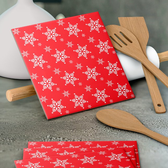 Snowflake Pattern, White Snowflakes, Snow, Red Tile (Creator Uploaded)