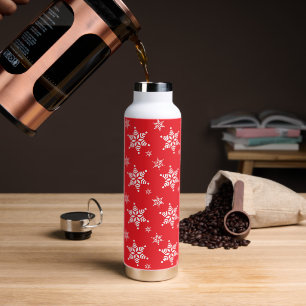 Snowflake Pattern, White Snowflakes, Snow, Red Water Bottle