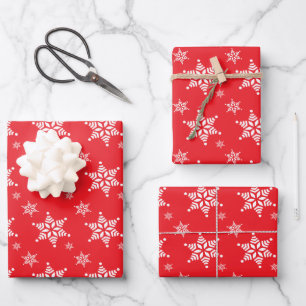 Snowflake Pattern, White Snowflakes, Snow, Red Wrapping Paper Sheet