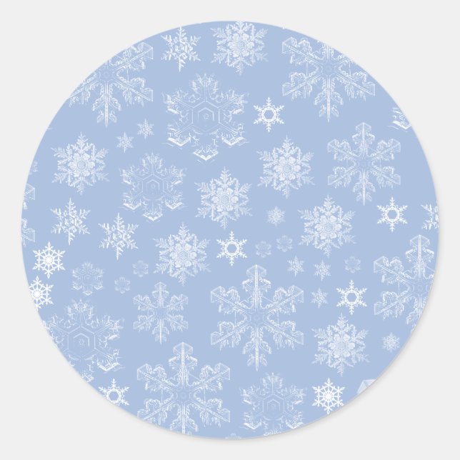 Snowflake Pattern, White Snowflakes, Snow, Winter Classic Round Sticker (Front)