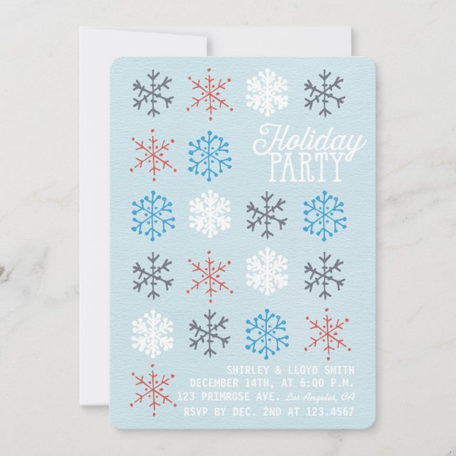 Snowflake Pattern Winter Blue Holiday Party Invite (Front)