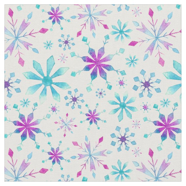 Snowflake Pattern Winter Wonderland Watercolor Fabric (Close Up)