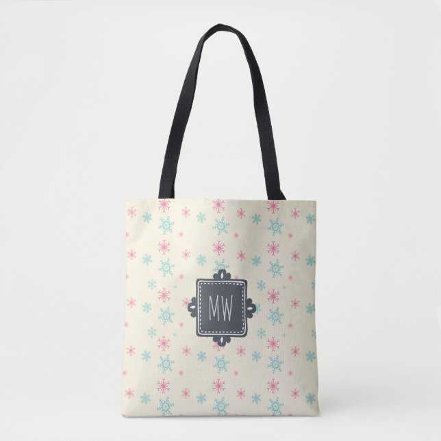 Snowflake Pattern With Fancy Square Personalised Tote Bag (Front)