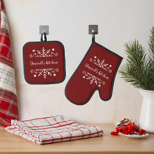 snowflake personalised Chrismas Oven Mitt & Pot Holder Set