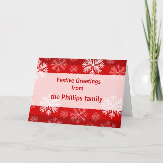 Snowflake Personalised Christmas Card Red (Front)