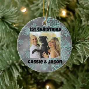 Snowflake Personalised Photo 1st Christmas Ceramic Tree Decoration