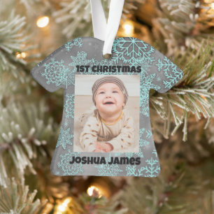 Snowflake Personalised Photo 1st Christmas Ornament