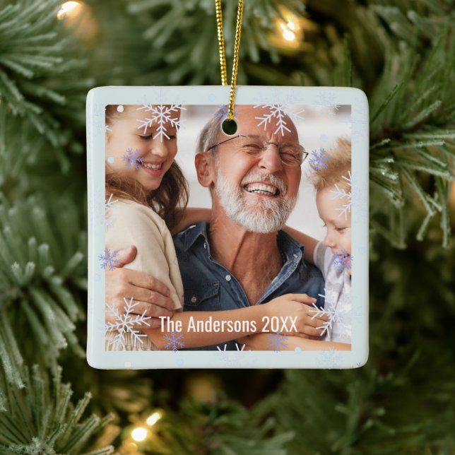 Snowflake Personalized Grandparents Family Photo Ceramic Ornament (Tree)