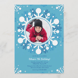 Snowflake Photo Birthday Party Invitation