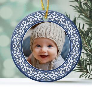 Snowflake Photo Frame Christmas Double-Sided Ceramic Tree Decoration