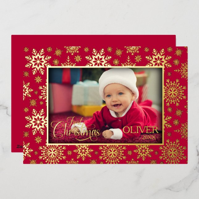 Snowflake Photo Frame Foil Holiday Card (Front/Back)