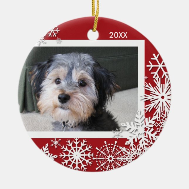 Snowflake Photo Frame For Christmas Ceramic Tree Decoration (Front)