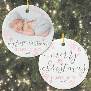 Snowflake Photo Girl Baby First Christmas Ceramic Tree Decoration