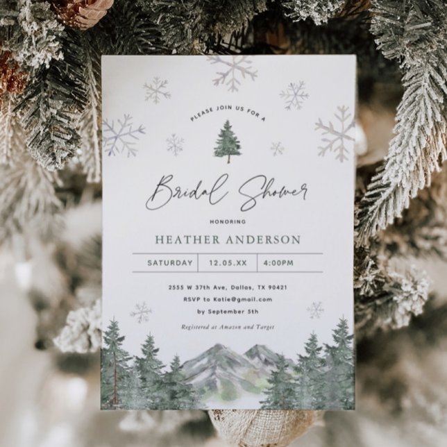 Snowflake Pine Winter Bridal Shower Invitation (Creator Uploaded)