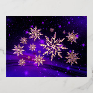 Snowflake pink and purple winter  foil holiday postcard