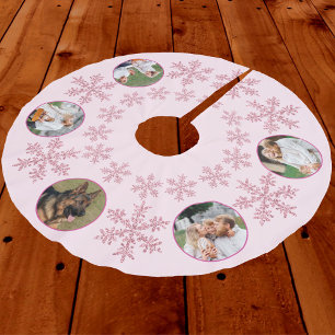 Snowflake Pink Glam Colourful 5 Photo Christmas Brushed Polyester Tree Skirt