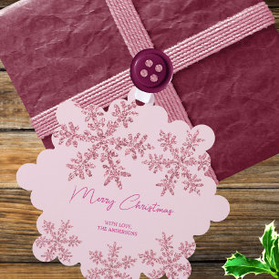 Snowflake Pink Glam Elegant Merry Gift Tag Tree Decoration Card