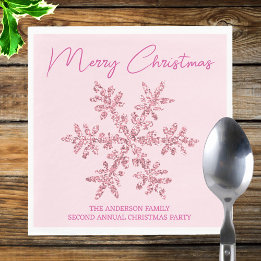 Snowflake Pink Glam Minimal Christmas Party Napkin