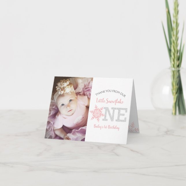 Snowflake Pink Glitter 1st Birthday Girl Thank You (Front)