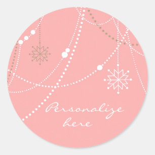 Snowflake pink mid century elegant winter cute classic round sticker