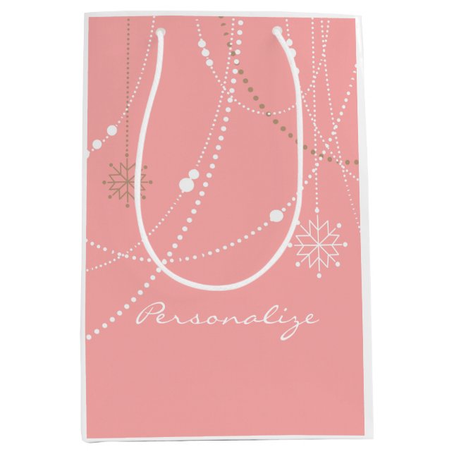 Snowflake pink mid century elegant winter cute medium gift bag (Front)