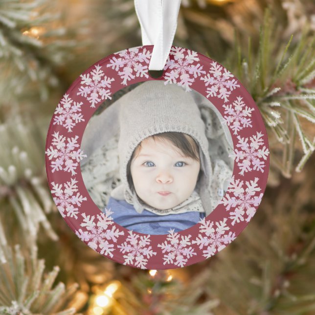 Snowflake Pink Opal 2 Sided Photo Grandparents Ornament (Tree)