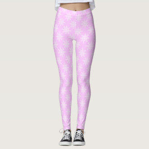 Snowflake Pink Pastel Pattern Christmas Holiday Leggings