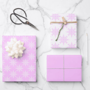 Snowflake Pink Pastel White Christmas Holiday Wrapping Paper Sheet