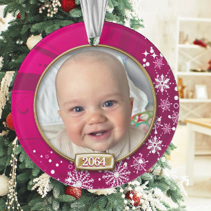 Snowflake Pink Photo Frame Baby's 1st Christmas Ornament
