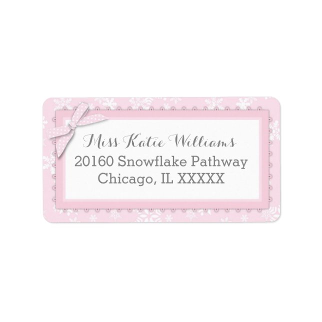 Snowflake Pink Polka-dot Bow Baby Girl Label (Front)
