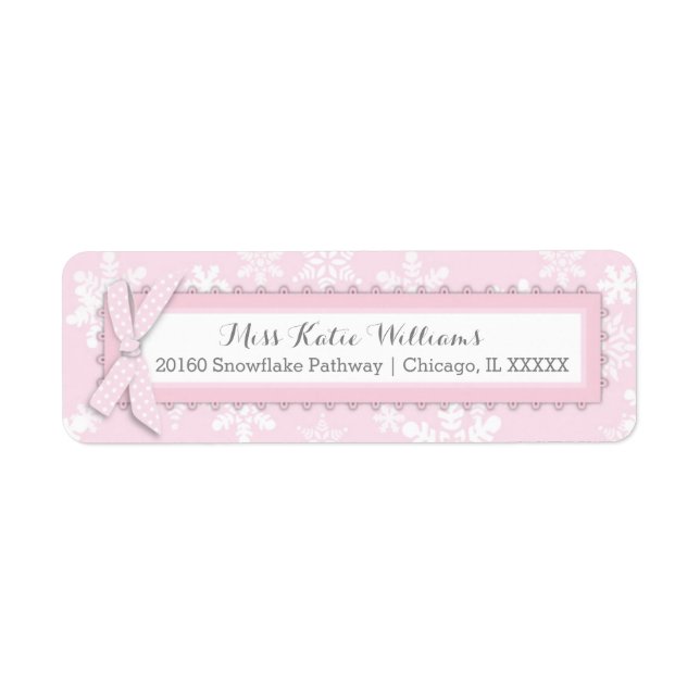 Snowflake Pink Polka-dot Bow Baby Girl Label (Front)