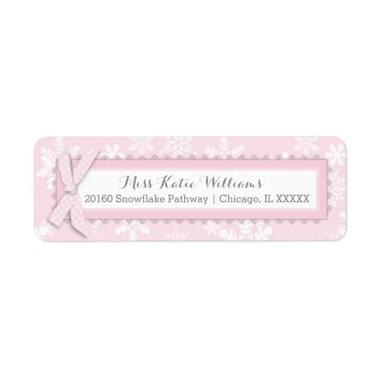 Snowflake Pink Polka-dot Bow Baby Girl Label Return Address Label