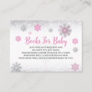 Snowflake Pink & Silver Baby Shower Book Request Enclosure Card