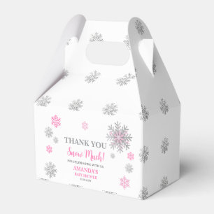 Snowflake Pink & Silver Baby Shower Thank You Favour Box