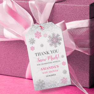 Snowflake Pink & Silver Baby Shower Thank You  Gift Tags