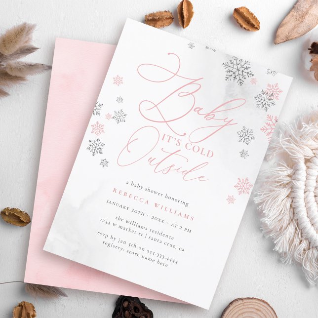Snowflake Pink & Silver Glitter Winter Baby Shower Invitation (Creator Uploaded)