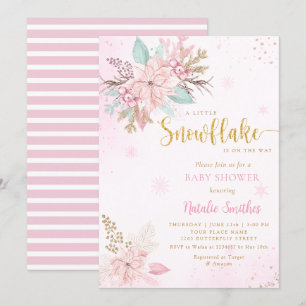 Snowflake Pink Watercolor Winter Girl Baby Shower Invitation