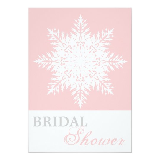 Snowflake pink, white winter wedding bridal shower card