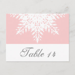 Snowflake pink, white winter wedding table number postcard