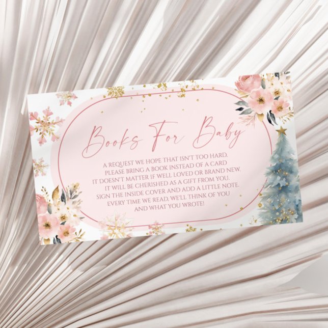 Snowflake Pink Winter Baby Shower Books For Baby Enclosure Card (Creator Uploaded)