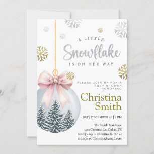Snowflake Pink Winter Wonderland Baby Girl Shower Invitation