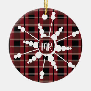Snowflake Plaid Monogram Christmas Present Photo Ceramic Tree Decoration