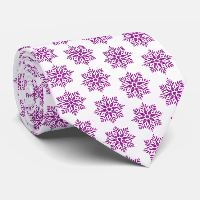 Snowflake Plaid Pattern Pink Holiday Neck Tie (Rolled)